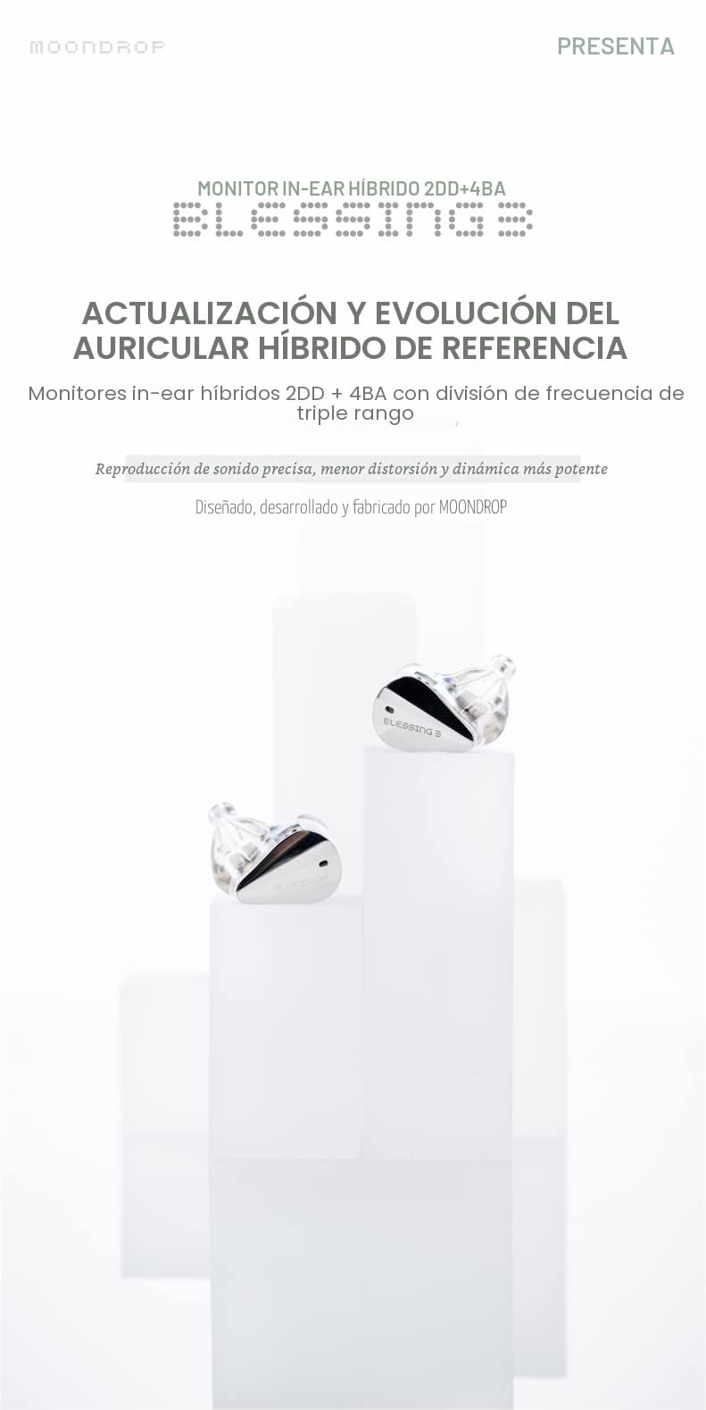 Moondrop Blessing 3 - Auriculares in-ear híbridos 2DD+4BA (rango de frecuencia triple, 0,78 mm - 2 pines IEM)