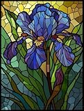5D Diamond Art Painting Kits by Number for Adults Stained Glass Iris Flower Diamond Art Painting Full Round Drill Color Rhinestone Embroidery Craft Kits for Decor 30x40cm