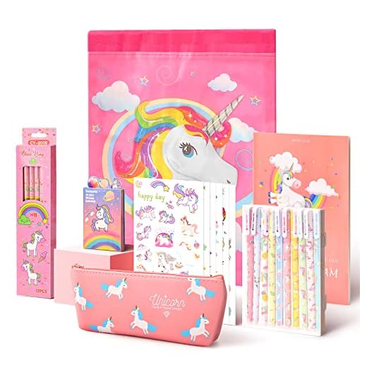 Anyfirst 37 Pz Unicornio Papeleria Regalo de Cumpleaños, Regalos de Unicornio Incluir Estuche Escolar y Cuadernos y Adhesivas, Estuche Unicornio para Niña 6 7 8 9 10 Años (Rosado)