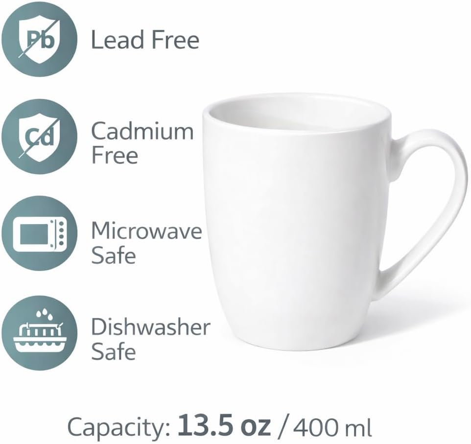 ASTRUE Coffee Mug Set of 6, 13.5 oz Large White Ceramic Mugs, Porcelain, Dishwasher & Microwave Safe for Home and Office