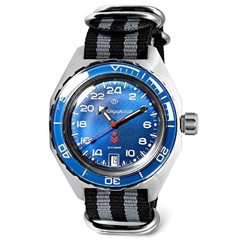 Vostok | Komandirskie 650547 GMT Automatic Mechanical Self-Winding Diver Wrist Watch | Black-Gray Strap B