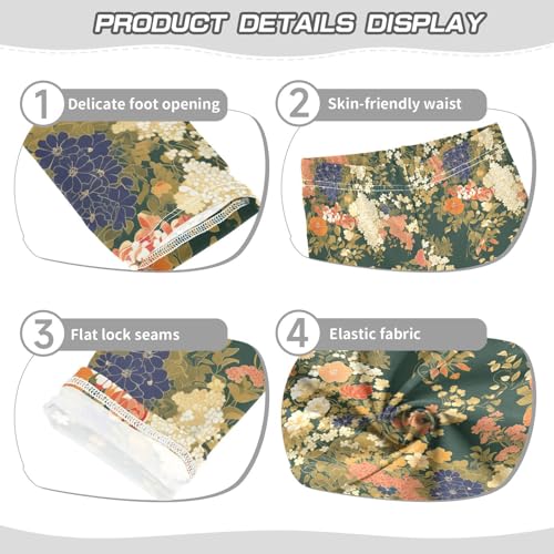 KLL Colourful Small Liberty Blooming on Green Background Girls Athletic Leggings Comfortable Full Length Dance Pants3