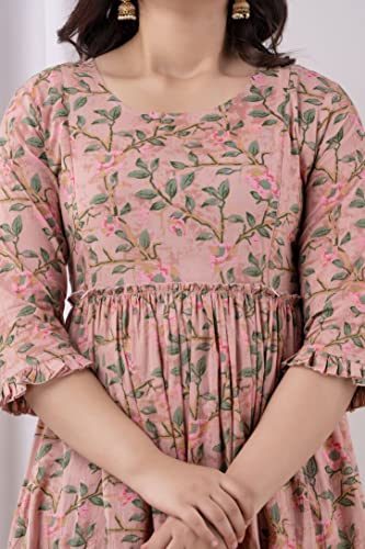 Image of Women's Cotton Anarkali Comfortable Maternity Feeding Kurta Dress with Zippers