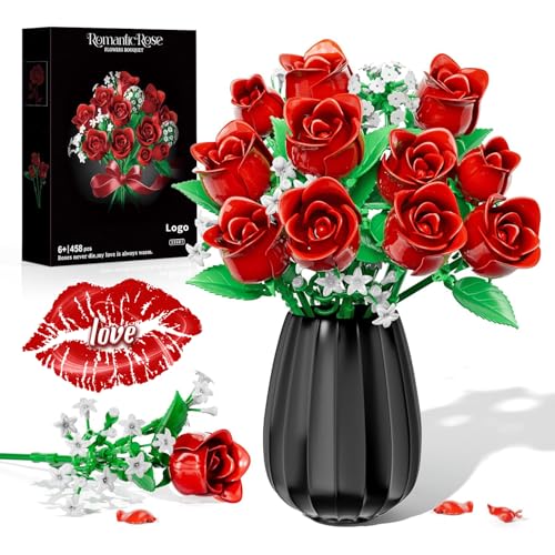 WIDELAND Construction de Bouquet de Fleurs, Roses Fleurs Botaniques Artificielles de Collection en Kit de Construction pour Adultes Enfant, Saint Valentin Cadeau Fête des Mères