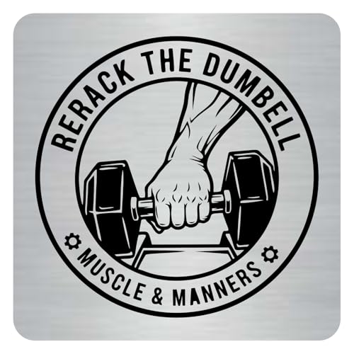 Image of Rerack Your Dumbell Sign, 6x6 Inch, Durable Steel, Self-Adhesive