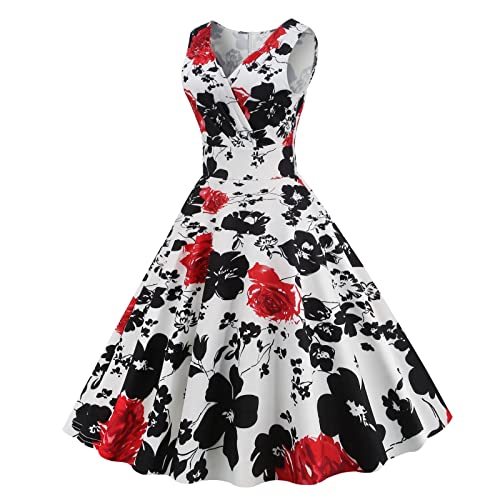 Vestido de coquetel feminino com decote em V e estampa floral sexy, sem mangas, vestido formal para