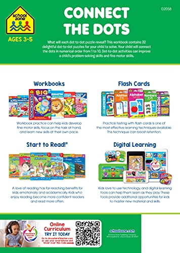 School Zone - Connect The Dots Workbook - 32 Pages, Ages 3 To 5, Preschool, Kindergarten, Dot-To-Dots, Counting, Number Puzzles, Numbers 1-10, Coloring, And More (School Zone Get Ready!™ Book Series) #TOP1