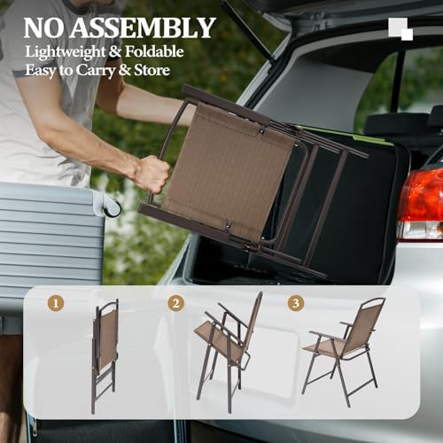 Crestlive Products Set of 4 Patio Folding Chairs 4-Pack Dining Chairs Outdoor Portable Sling with Armrest for Camping, Beach, Garden, Pool, Backyard, Deck (Brown) - Image 5