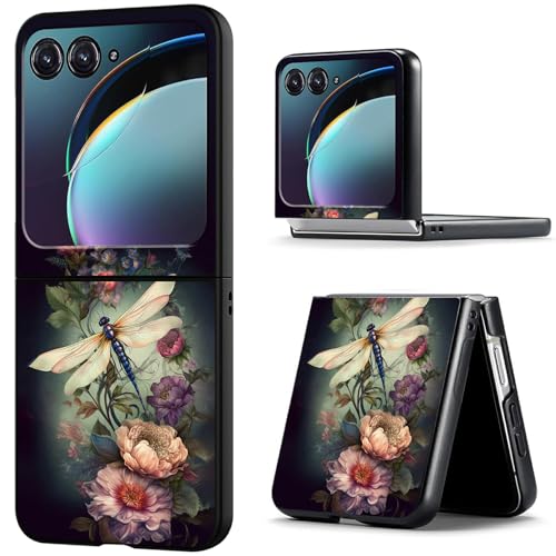 BREIDMKFM for Motorola Razr 2025 Case,Cute Slim Thin Hard PC Anti-Scratch Shockproof Support Wireless Charging Protective Cover Case for Moto Razr 60,Cute Dragonfly Flower