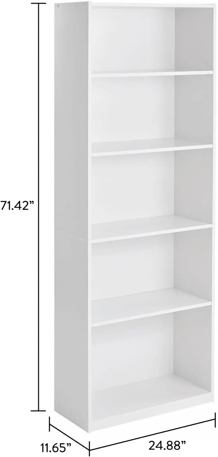5-Shelf Bookcase with Adjustable Shelves, Open Storage Shelf, 11.65 x 24.88 x 71.42 Inches, for Living Room, Home Office, Dinning Room White