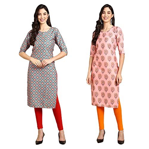 Image of Pinkmint Designer Woman's Crepe Multicolored Straight Kurta [A-355-330]