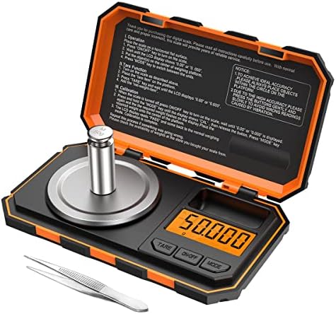 [Upgraded] Criacr Digital Pocket Scale, 50g Mini Jewelry Scale with 50g Calibration Weight, Multifunctional Kitchen Scale, Tare & LCD Backlit, Gift for Christmas(Battery/Tweezer Included) - Orange