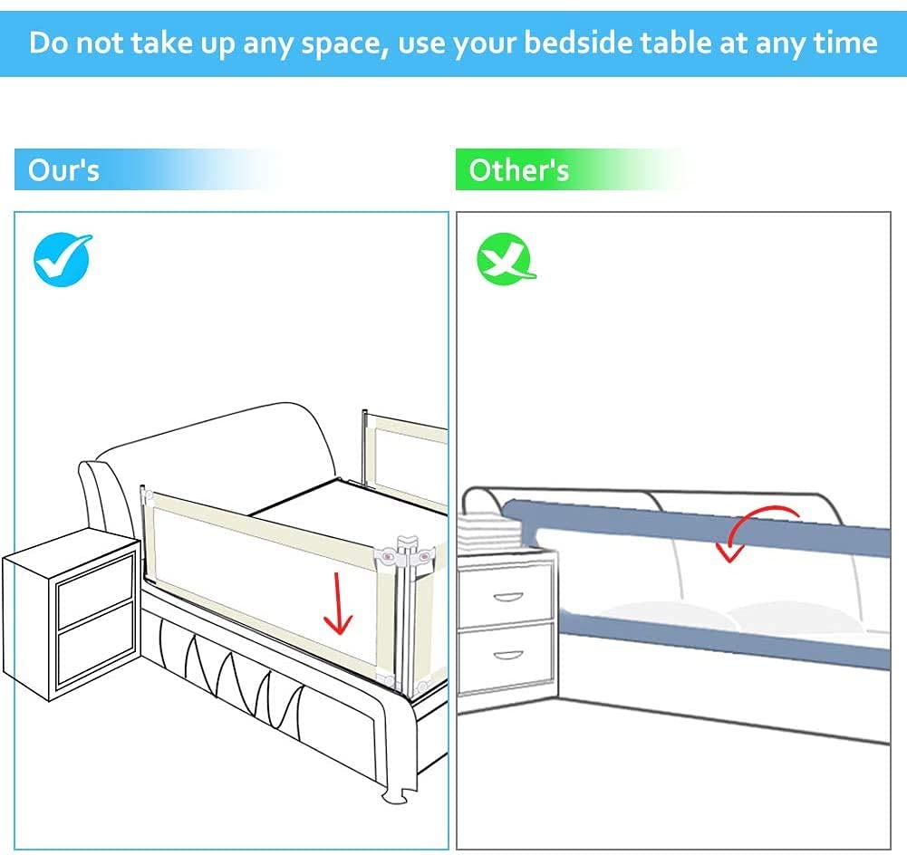 Barrera de cama portátil para bebés, barrera de seguridad plegable y lavable, barrera de seguridad para cama infantil (180 x 68 cm)