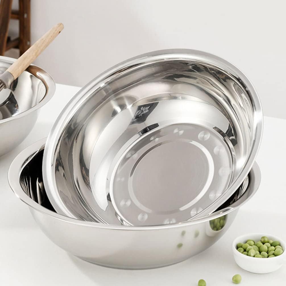 Kichvoe Mixing Bowl Stainless Steel Basin Salad Bowl Vegetable Fruit Washing Bowls 36cm Large Colander Bowl for Fruits Vegetables Cleaning Washing Stainless Steel Mixing Bowl Set