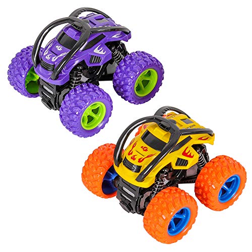 m zimoon Inertia Car, Monster Truck Toy Cars 360 graden roterende off-road voertuigen Toy Pull Back Car voor jongens meisjes (2-pack, paars geel)