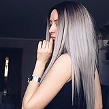 Feature: Erschwingliche ombre graue Perücken mit gerader Textur. Warme Erinnerung: Bei den verschiedenen Monitoren ergeben sich geringfügige Farbunterschiede.