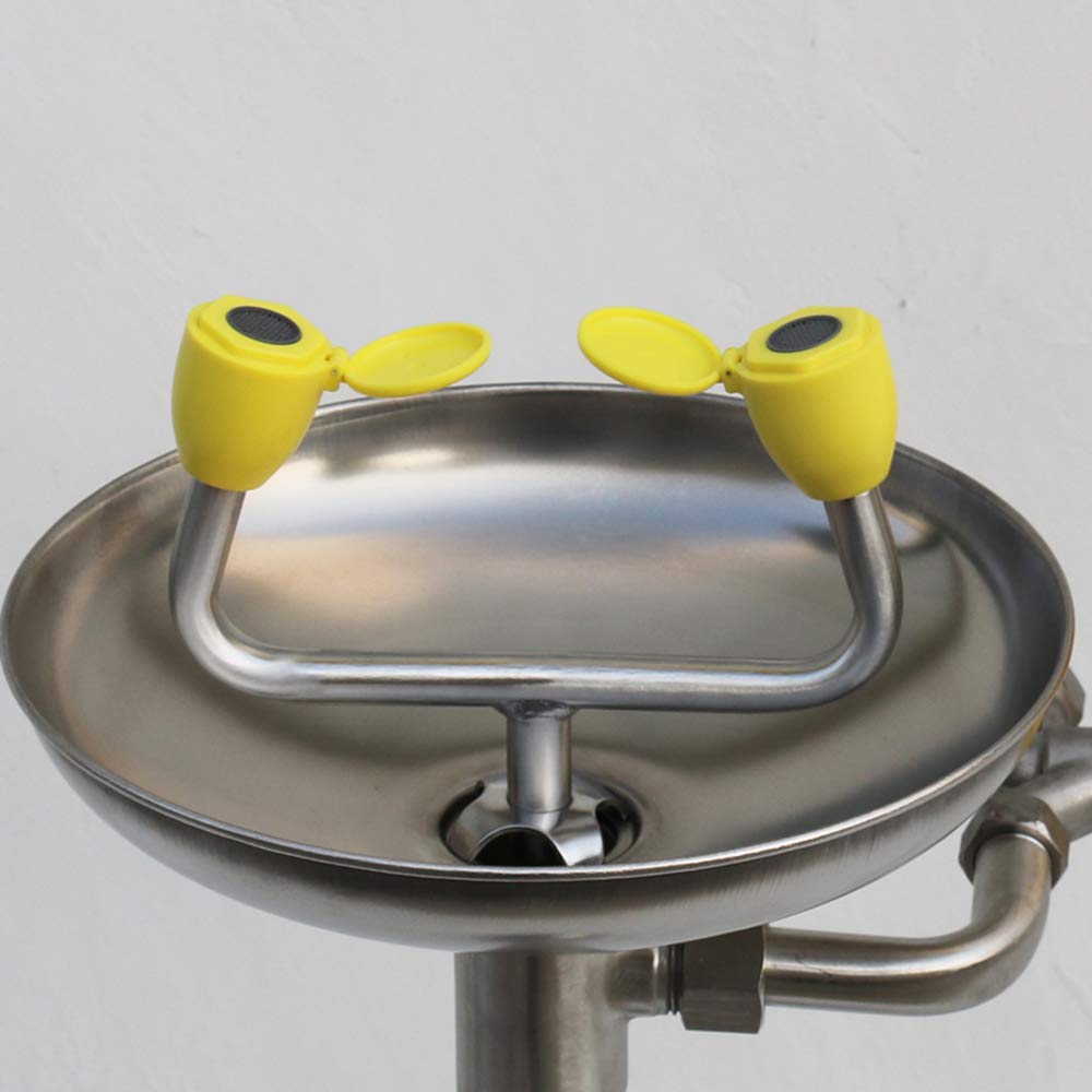 CGOLDENWALL Lavaojos de Emergencia Vertical de Acero Inoxidable Herramienta de Primeros Auxilios Control Doble de Manos y Pies con Flujo de Lavaojos: ≥11.4L/min (con Tabla de Empuje Manual)