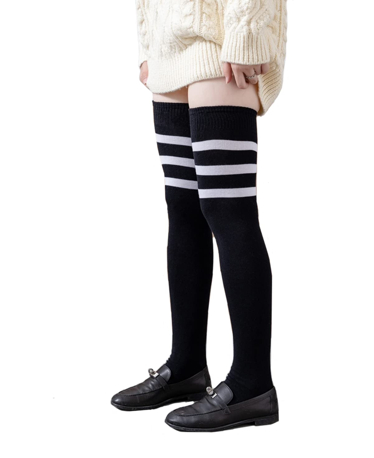 GEOOTGEOOT Womens Triple Stripe Over The Knee High Socks