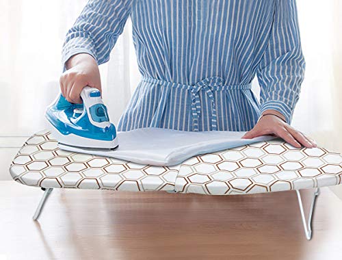Sheechung Small Tabletop Ironing Board - Heavy Duty Ironing Board With Mesh Metal Base & 100% Cotton Cover,Hook For Hanging,Portable Folding Mini Iron Board For Sewing, Craft Room, Household, Dorm #TOP1