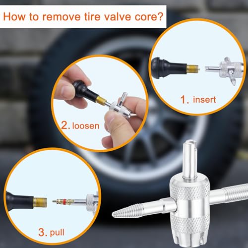 Image of Quick Change Tire Valve Tools - Replace Leaky Valve Stems in Cars, ATVs, Trucks, Motorcycles, with 5 TR413 Valve Cores & 4-Way Valve Tool