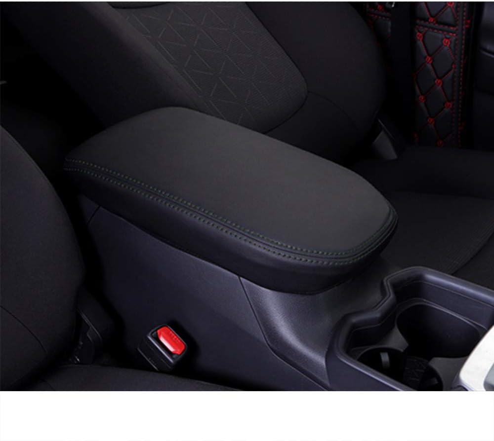 XITER Car Armrest Cover Saver, 1 Pc Center Console Pad Fit for Toyota RAV4 2019-2025, Central Console Armrest Box Protector Interior Accessories (Black skin and black line)
