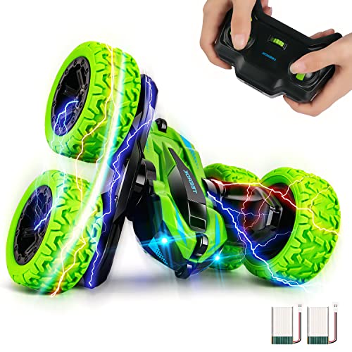 TEEROK RC Voiture Télécommandée, TR10 Stunt Car avec Batterie Rechargeable , 4WD 360° Rotation 2.4 GHz Radiocommandée Tout Terrain, Voiture Jouet Cadeaux pour Enfants de 6 à 12 Ans