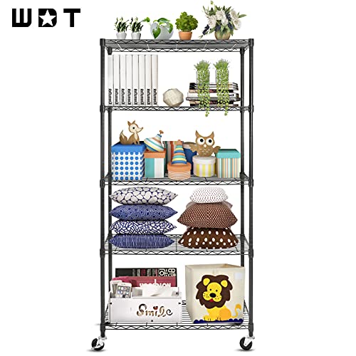 WDT 5 Tier Shelf Shelving Unit with Wheels,Adjustable Metal Shelves for Storage, NSF Certified Wire Shelving Rack,1750Lbs Capacity Heavy Duty Shelving Storage Shelves for Kitchen Garage,36\"Wx16\"Dx75\"H - Thumbnail 3