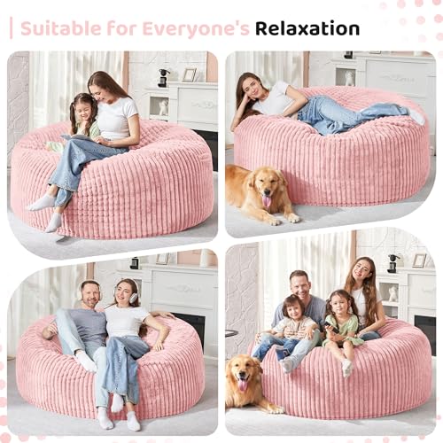 Image of HABUTWAY 6FT Bean Bag Chair, 6' Large Bean Bag Chairs for Adults with Removable Stripe Plush Cover, Memory Foam Beanbag Chair for Living Room Bedroom Dorm,Tender Pink