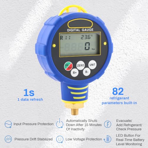 Image of Generic Digital Refrigerant Pressure Gauge, HVAC Vacuum & Low Pressure Tester with 82 Refrigerants Database for Air Conditioning R32 - 1 /8 NPT