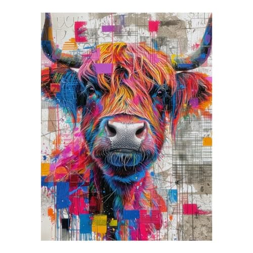 Peinture diamant 5D vache des Highlands colorée kit complet 30x40cm pour adultes