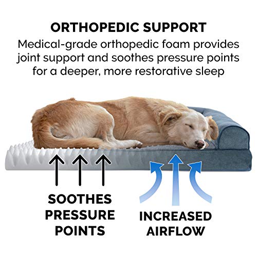 Image of Furhaven Orthopedic Dog Bed for Large Dogs w / Removable Bolsters & Washable Cover, For Dogs Up to 95 lbs - Sherpa & Chenille Sofa - Orion Blue, Jumbo /XL