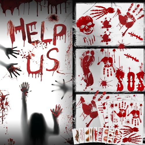TATAFUN 70 peças Autocolantes de Halloween, Decoração de Halloween Horror, Insanguinate Adesivi per Finestre de Halloween, Dia das Bruxas, tatuagem temporária, Vetrofanie Raccapriccianti Halloween