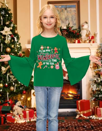 Image of BesserBay Girls Christmas Long Bell Sleeve Ruffle Tunic Top 4-12 Years