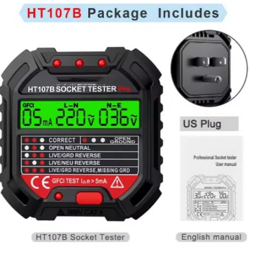 HT107E Socket Tester with UK Plug and manual