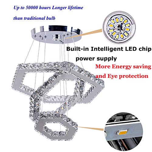 Cainjiazh Led Crystal Chandeliers 3 Rings Modern Ceiling Lighting Fixture Adjustable Stainless Steel Pendant Light For Bedrooms Living Room Dining Room (2700K)(25Cm+35Cm+45Cm) #TOP3