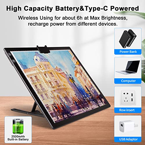 A3 Light Pad, Elice Tracing Light Box 3 Colors Mode Stepless Dimmable And 6 Levels Of Brightness Light Copy Pad, Wireless Rechargeable Led Light Board For Weeding Vinyl Diamond Painting Sketching #TOP1