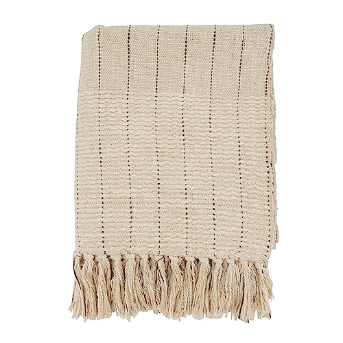 SARO LIFESTYLE Rustic Stripe Throw Blanket with Fringe, Natural, 50"x60"