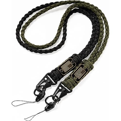 Heavy Duty Key Lanyard w/Cool USA Flag for Keys Mens, Durable Braided Paracord Lanyard for ID Badges Whistle Camera, Rope Keychain Necklace Strap Camping Hiking Fishing Cycling, Black&Green