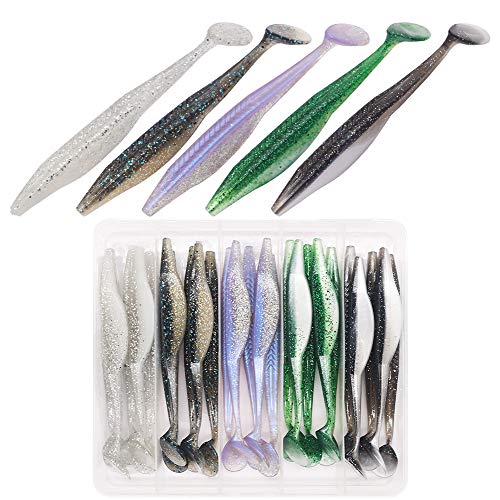 Swimming Fluke Bait for Bass Fishing Lure Paddle Tail Soft Plastic Baits Kit 4 - 5 Inch Pack of 25 (Swimming Fluke Baits(5in, Pack of 25))
