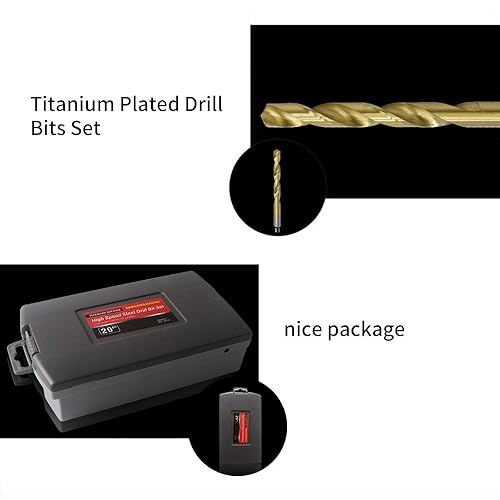 Miniatura 5 de Monster & Master Juego de brocas chapadas en titanio, brocas de oro de acero de alta velocidad con punta dividida de 135 grados, 116 pulgadas a 38