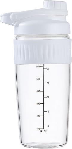 Botella agitadora de vidrio de 24 onzas, polvo de proteína de vidrio de borosilicato, mezcla para mezclas de proteínas con bola de mezcla (B-Blanco,