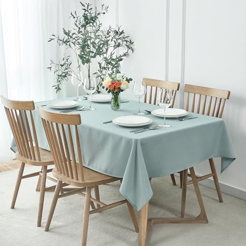 Image of maxmill Rectangle Tablecloth Weaved Texture Design Water Resistant Wrinkle Free Spill-Proof, Soft Table Cloth for Dining Room Decoration, Banquet Parties Holiday Dinner, 52 x 84 Inch Dusty Blue