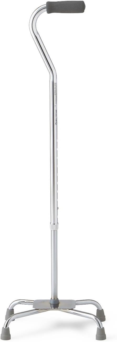 Medline Aluminum Quad Cane with Large Base, Foam Handle, Chrome - Reliable Walking Aid for Enhanced Mobility, Pack of 2