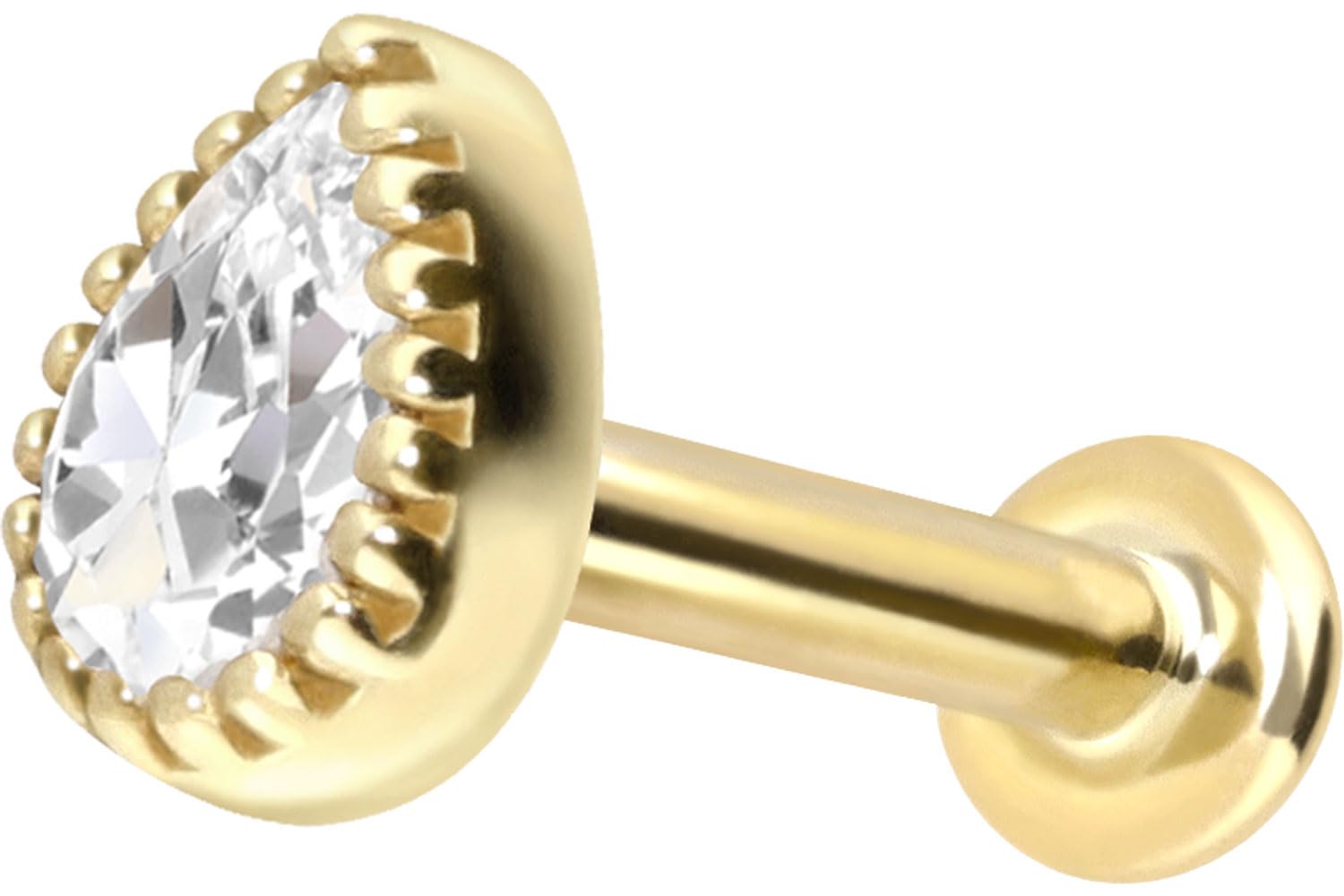 PIERCINGLINE 14 Karat Gold Labret Ohr-Piercing mit Push Fit MOISSANIT-TROPFEN