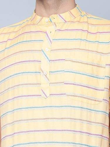 Image of LATEST CHIKAN Men's Cotton Regular Casual Strped Short Kurta Half Sleeves - (SK-LJ.DS.AS)