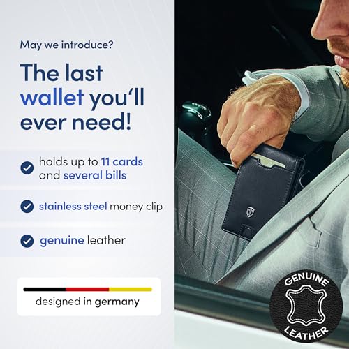 Image of TRAVANDO Money Clip Wallet - RFID Protected Leather Wallet for Men for 11 Cards - including Gift Box (Dark Black)