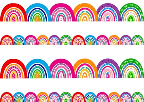 50 Feet Rainbow Bulletin Board Borders, Rainbow Die-Cut Rolled Border Trim Decoration Borders for School, Classroom, Offices Walls, Desks, Windows, Doors, Lockers