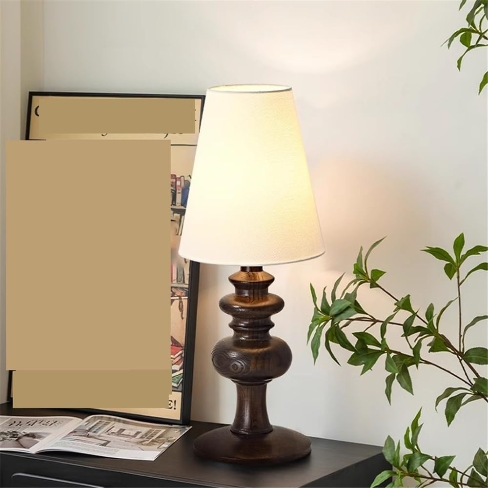 Lampa biurkowa Antyczna lampa stołowa do sypialni, stolika nocnego, hotelu, drewniana dekoracja(Brown)