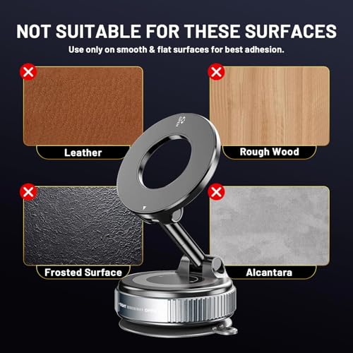 Image of Humble 360 Vacuum Magnetic Car Phone Holder - Strong Suction Cup Mount for Dashboard, Windshield, Rearview Mirror, Shower and Gym, Universal Hands-Free Phone Mount for All Smartphones - Black (MH07)