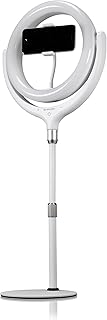 Bresser Anillo de luz con trípode, Soporte para teléfono móvil y regulador de Intensidad para iluminar vídeos, Retratos y Fotos de Productos, Color Blanco